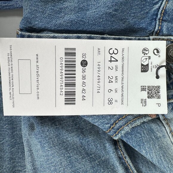 Women's Stradivarius D98 Straight-Leg Vintage Effect Jeans US 2 - Picture 5 of 6